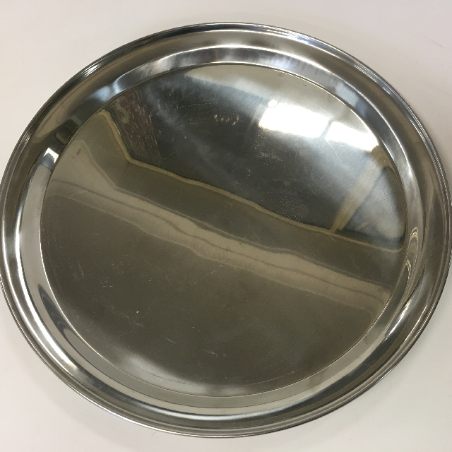 TRAY, Round Stainless Steel Cafe Bar Style - Large